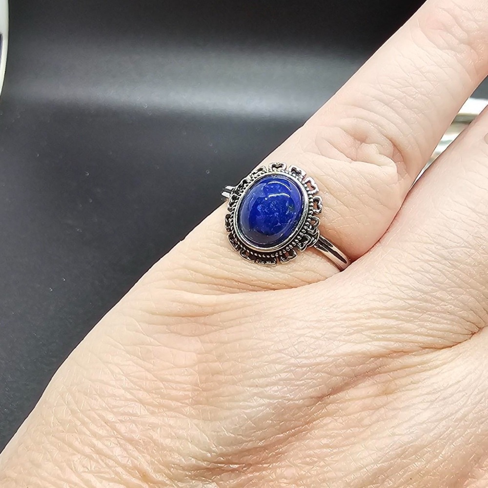 Vintage inspired Blue Stone Ring, Adjustable Size.